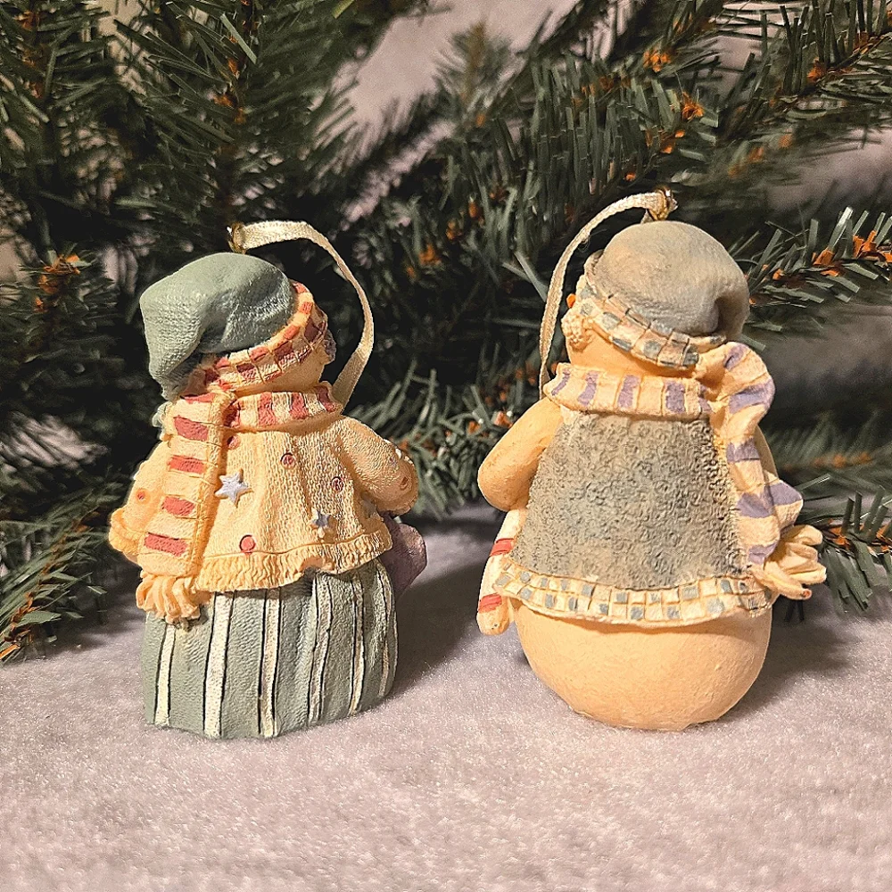 VTG Plum Pudding Snowman Pair Handpainted Figurines Heather Hykes Artisan Flair